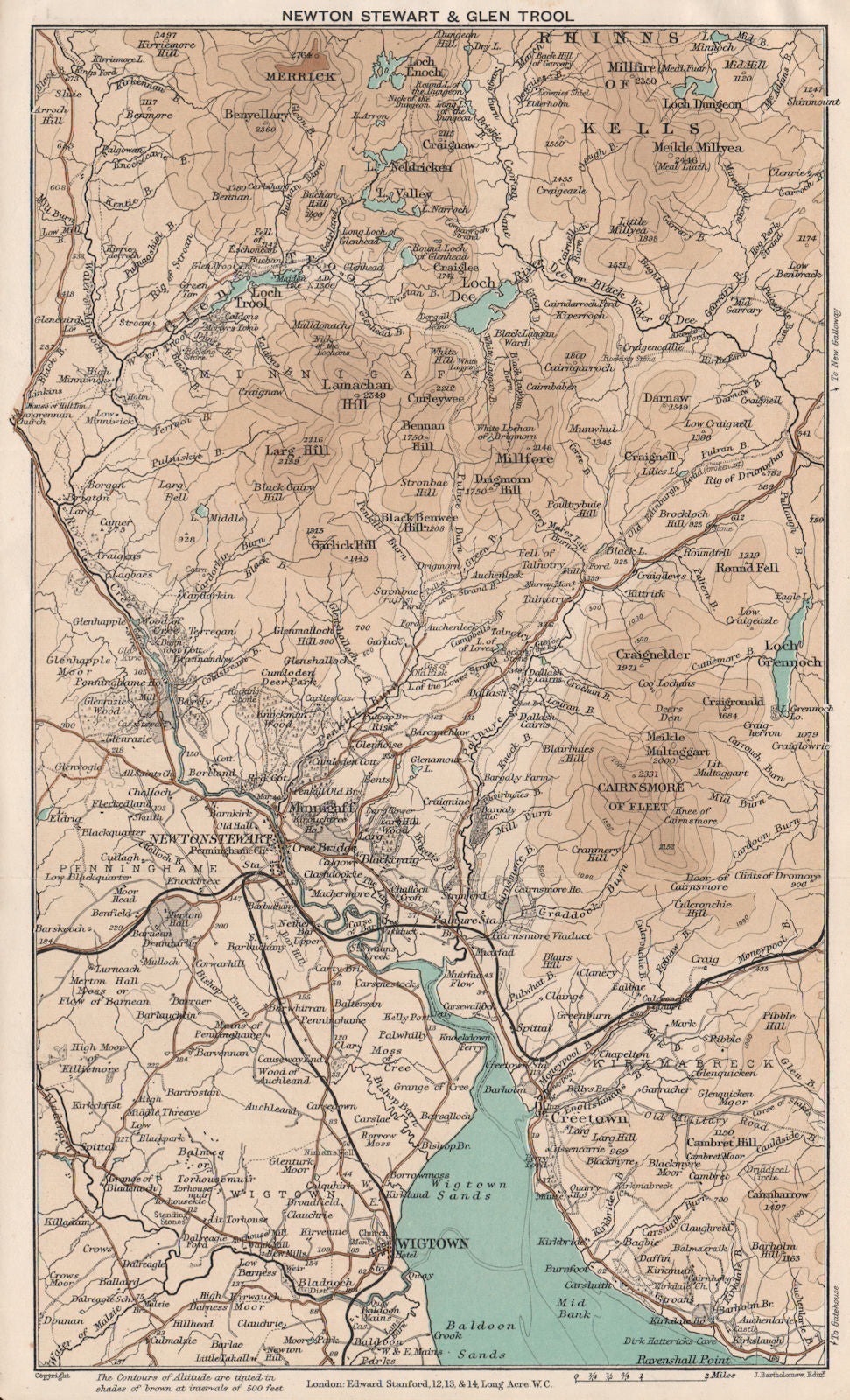 NEWTON STEWART & GLEN TROOL Wigtown Rhinns of Kells Scotland. STANFORD 1905 map